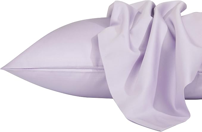 NTBAY Queen Egyptian Cotton Sateen Pillowcases, Set of 2, Light Purple | 500 Thread Count Egyptian Cotton Sateen with Envelope Closure, 2 Pack 20 x 30 Inch Pillowcases, Insert Not Included