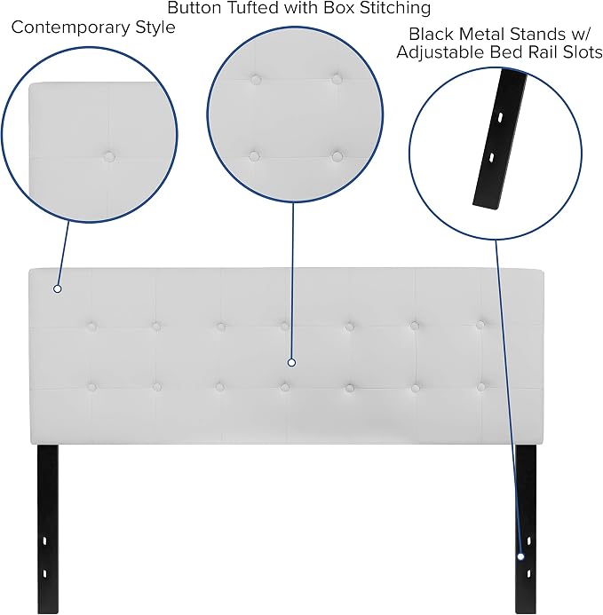 Flash Furniture Queen Tufted Vinyl Headboard, White | Adjustable Height, Easy Install, Bedroom Decor