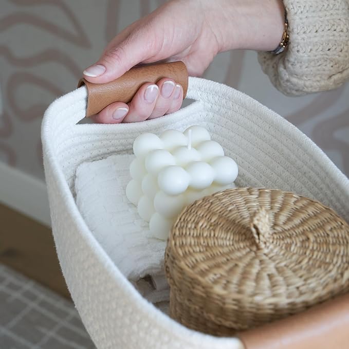 Beautiful Storage Basket Set of 3 - Sturdy Rope Baskets for Shelves | Perfect for Organizing Your Home - Quality Storage Bins Easily Fit with Any Nursery or Bedroom Decor