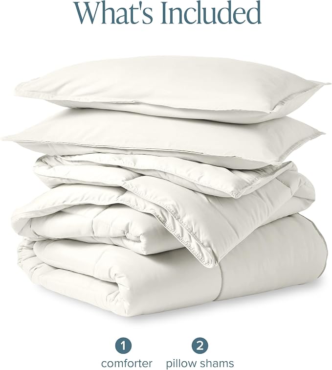 Bare Home Cal King Comforter Set (California King, Antique White) | All-Season, Breathable, Hypoallergenic, Premium 1800, Warm, Cozy