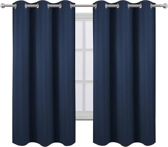 Navy Blue Blackout Curtains 40 x 63 Inch Length/Set of 2 Curtain Panels/Thermal Insulated Room Darkening Blackout Curtains for Bedroom