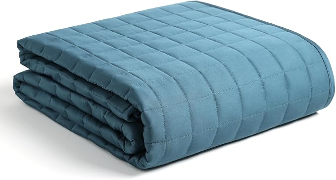 YnM Exclusive Weighted Blanket, Soothing Cotton, Smallest Compartments, Bed Blanket for One Person of 190lbs, Ideal for Queen/King Bed (60x80 Inches, 20 Pounds, Peacock/Grey Reversible)
