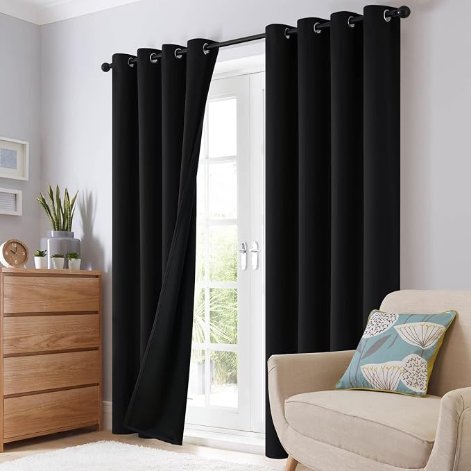 SimpleHome Black 100% Blackout Curtains Room Darkening Living Room 90 Inch | Curtains for Bedroom,Thermal Insulated Grommet Window Drapes,Curtains for Living Room with Black Back,52 x 90 Inch,2 Panels