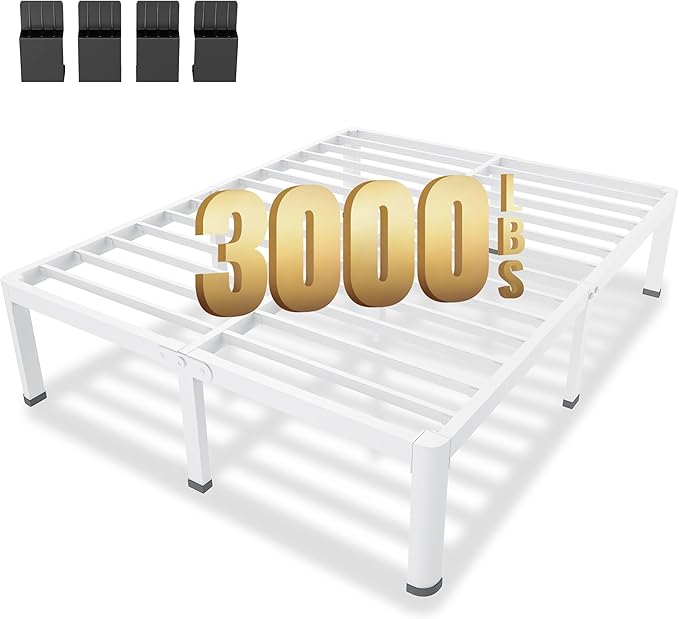 MAF 14 Inch King Metal Platform Bed Frame White with Round Corner Legs | Mattress Baffle, 3000 LBS Heavy Duty Steel Slat Support, Noise Free, No Box Spring Needed, Easy Assembly, 12.4" Storage Space