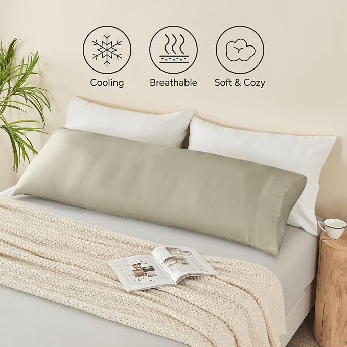 BEDELITE Body Pillow Pillowcase, Rayon from Bamboo, Linen, 20"x54" | Cooling and Breathable Body Pillow Cover for Hot Sleepers & Night Sweats, Silky Soft Full Long Pillow Case, Envelope Closure