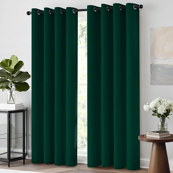 Yakamok Room Darkening Curtains 52x72 inch Length Dark Green-Living Room | 2 panels,grommet blackout window treatment,thermal insulated,light blocking drapes,privacy protection,bedroom dining room
