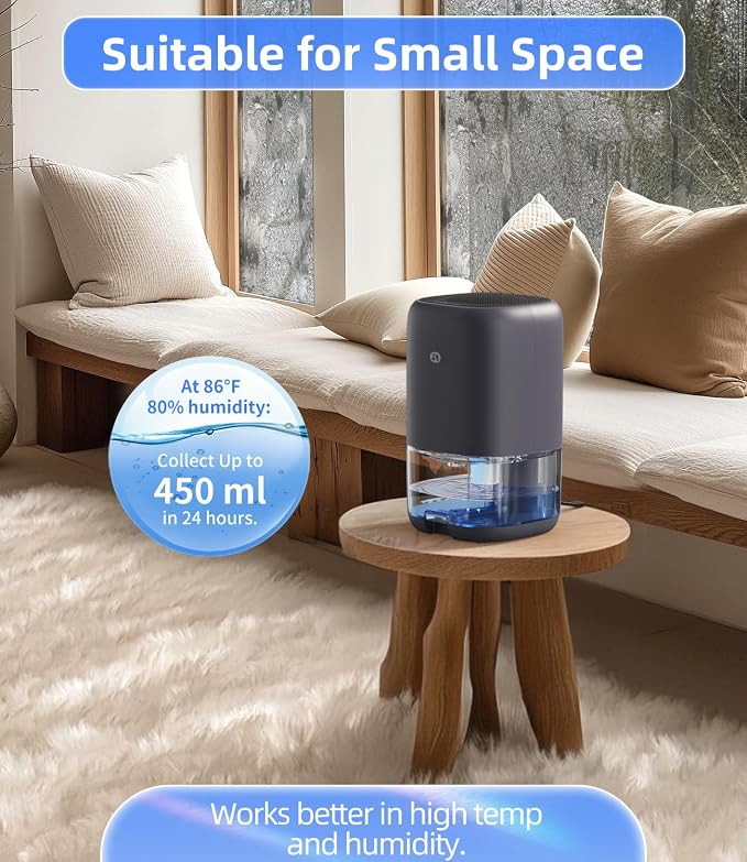 35 OZ Dehumidifier for Bedroom RV, Quiet with Auto Shut Off, Grey | 280 Sq.Ft Small Dehumidifiers for Home Bathroom Closet, 7 Color Light, 28dB Ultra Quiet, 35OZ Water Tank