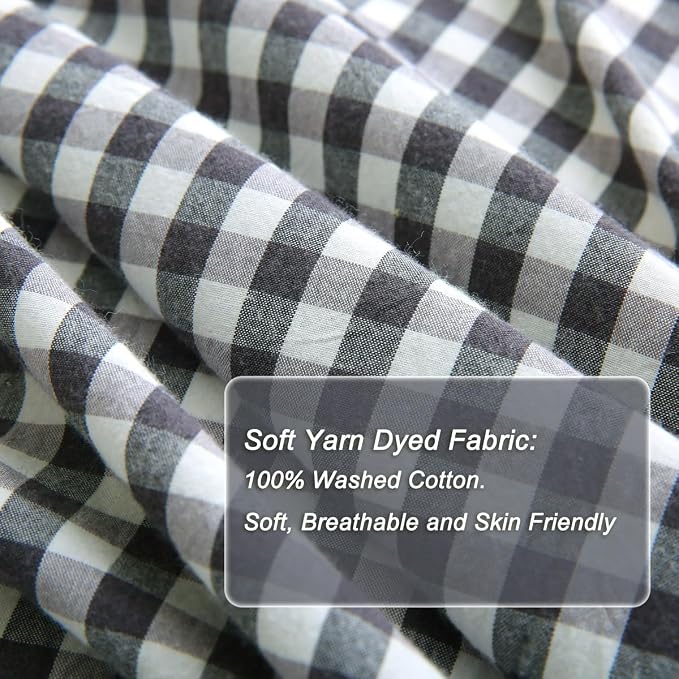 Silnuo Black/White Gingham Plaid Ruffle 3-Piece Duvet Cover Set Twin Size | 100% Washed Cotton Shabby Checkered Bedding Set Farmhouse Comforter Cover Set(Twin,Black/White)