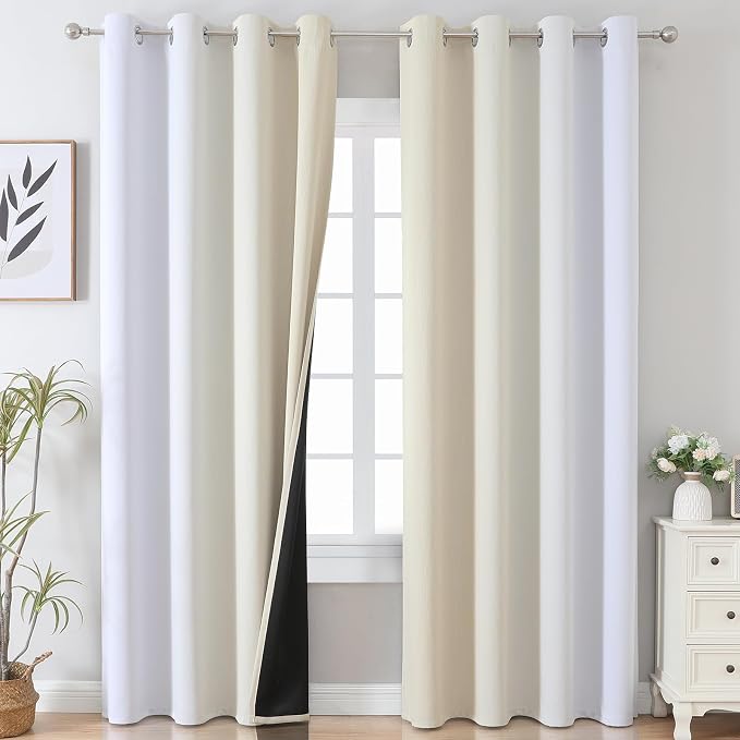 Beige and Greyish White Ombre Blackout Curtains Living Room 90 Inches Long | Estelar Textiler Thermal Insulated Curtains for Bedroom, Room Darkening,Energy Saving,Grommet Window Drapes,52Wx90L,2 Panels