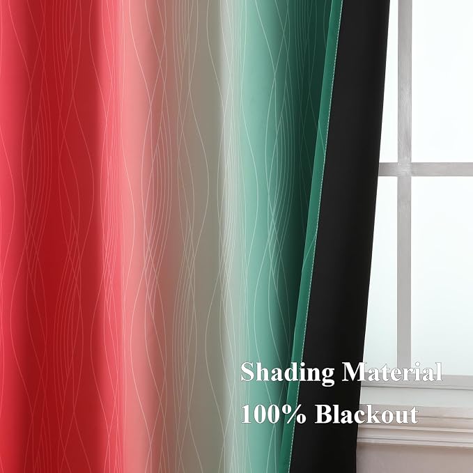Red and Green Ombre Blackout Curtains 52Wx63L 2 Panels | Ombre Christmas Curtains for Bedroom,Thermal Insulated,Room Darkening,Energy Saving,Grommet Window Drapes for Living Room