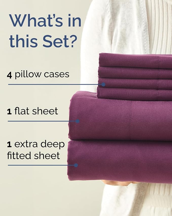 King 6 Piece Bed Sheet Set - Breathable & Cooling Sheets - Deep Purple | Ultra Soft Hotel Luxury Bedding Set w/ 8-16 Inch Deep Pockets - 1 Flat & 1 Fitted Sheet & 4 Pillowcases - Wrinkle & Fade Free