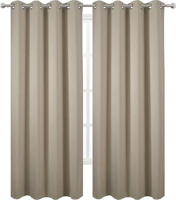 Blackout Curtains 52 x 84 Inch Long Beige Curtains Set of 2 Panels Room Darkening Curtains for Bedroom and Living Room