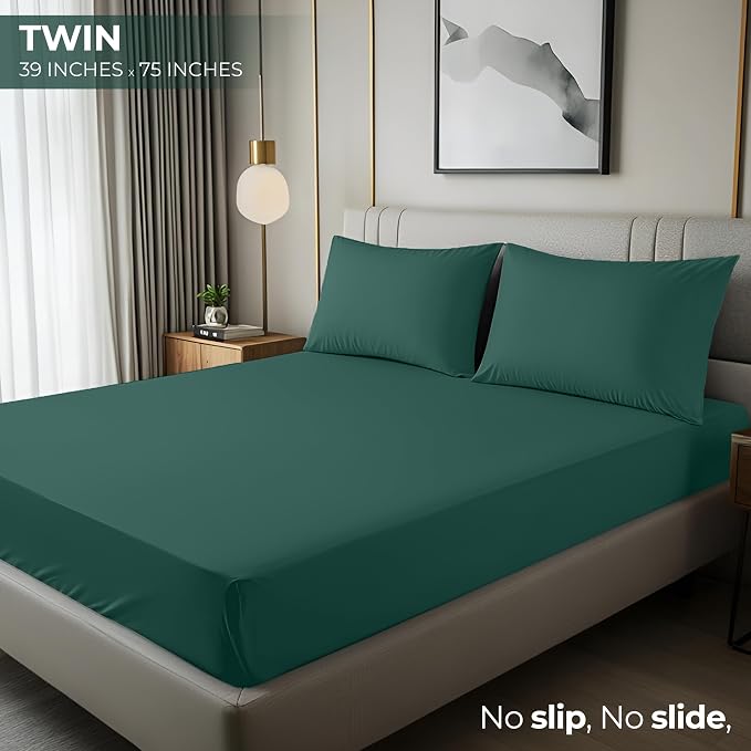 Twin Fitted Sheet, Ultra Soft Fits Up to 16 Inch Deep Pocket, Emerald | Hotel Comfort, Cooling & Breathable Cotton like Polyester, Easy Fit, Wrinkle & Fade Resistant, Snug Fit, Easy Care, Oeko-Tex
