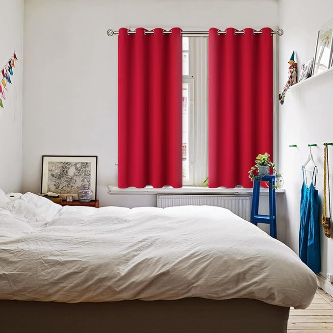 BGment Red Blackout Curtains for Bedroom 54 Inch Long - 2 Panels | Grommet Top, Black Out, Room Darkening, Sunblock, Thermal Insulated, Window Drapes for Kids Boys Room, 52x54 Inch