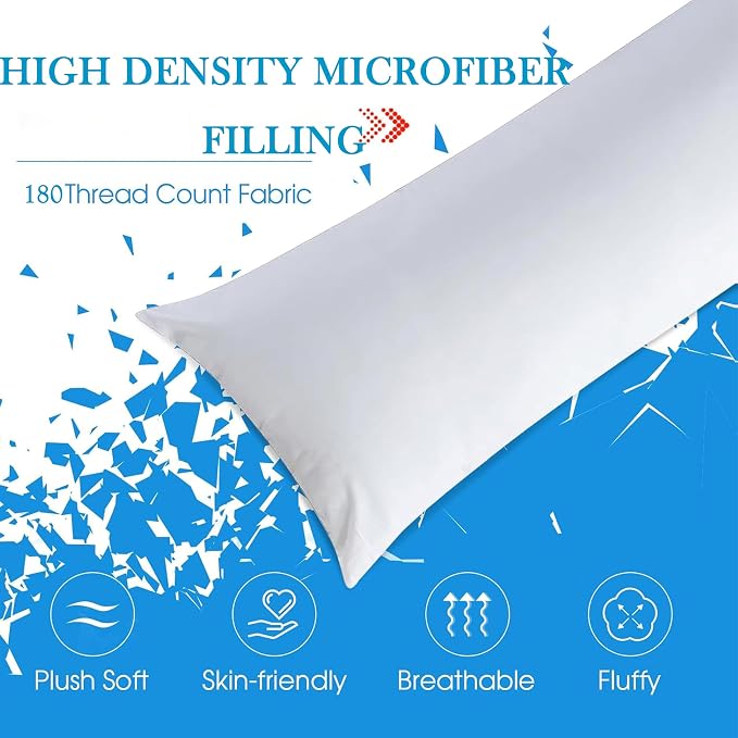 SHOUREN Large Body Pillow,Long Bed Pillow for Adults,20x54in | Breathable,sweat-absorbing,skin-friendly,medium firmness for side sleepers,multiple application