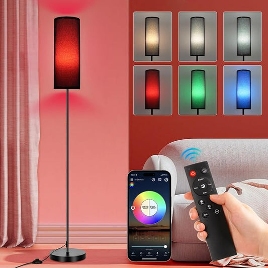FRIDEKO HOME Floor Lamp, 9W 800LM Smart Bulb, Tall Corner Lamp, Black Shade | Music Sync Light, App & Remote Control, Color Changing Ambient Lighting Standing Lamp for Bedroom Game Christmas Home Decor
