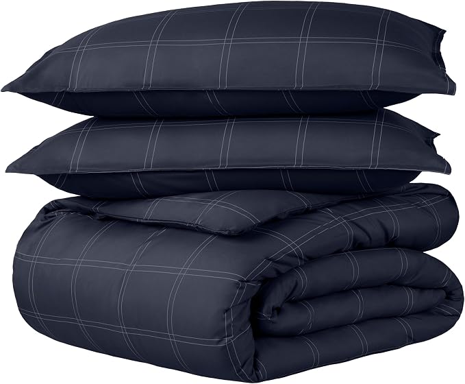 Bare Home Duvet Cover Set (Full, Modern Plaid - Midnight Blue/White) | 1800 Ultra-Soft, Lightweight, Cooling, Breathable, Premium, All-Season
