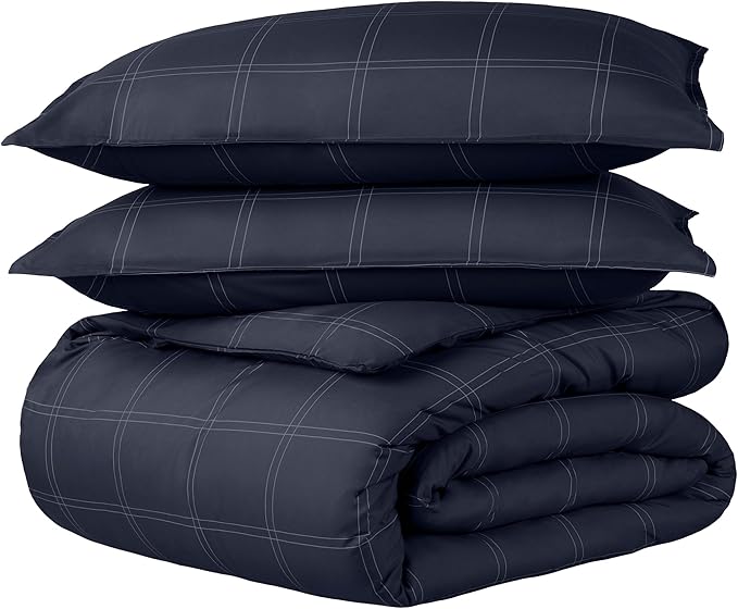 Bare Home Duvet Cover Set (Queen, Modern Plaid - Midnight Blue/White) | 1800 Ultra-Soft, Lightweight, Cooling, Breathable, Premium, All-Season