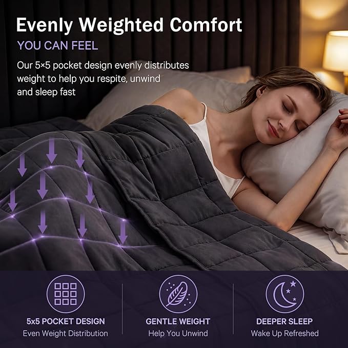 BETU Weighted Blanket for Adults (12lbs, 48"x72" Twin Size)- Cooling and Breathable Heavy Blanket for 110-130lbs, Soft Blanket for Sleeping- Grey