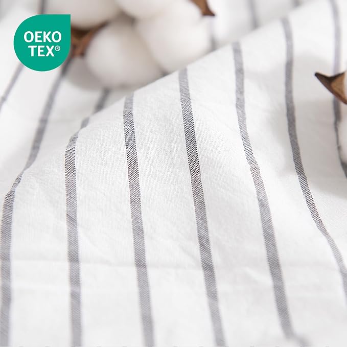 NEXHOME PRO Striped Duvet Cover Super King,100% Washed Cotton Bedding Set,Textured Linen Feel,Breathable,Organic,3 Piece(Grey Stripes 108x98)