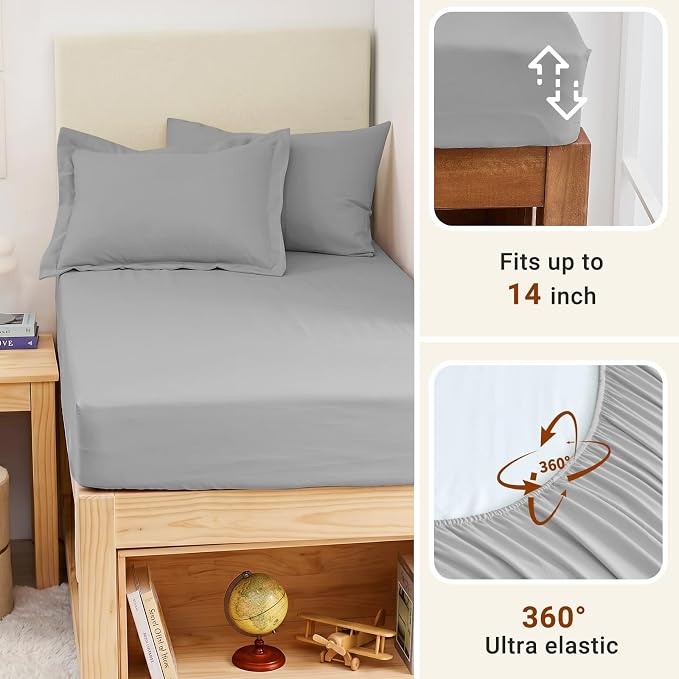 5 Pieces Twin XL Comforter Set, Soft Bed in a Bag Twin XL Size, All Season Bedding Set with Comforter, Flat Sheet, Fitted Sheet, Pillowcases & Shams, Light Grey