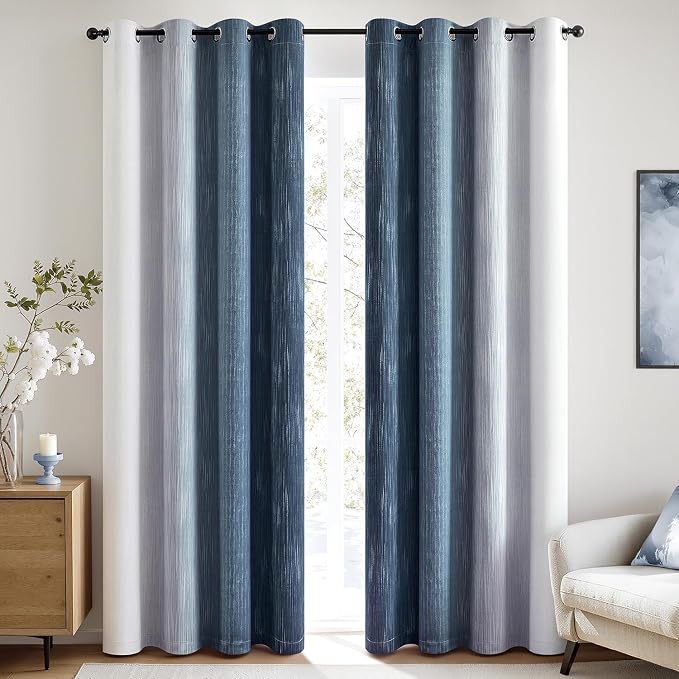MIULEE Navy Blue and Greyish White Ombre Blackout Curtains 52Wx90L Set of 2 | Full Room Darkening,Thermal Insulated,90 Inch Long,Grommet Drapes for Bedroom/Living Room,Modern Window Treatments