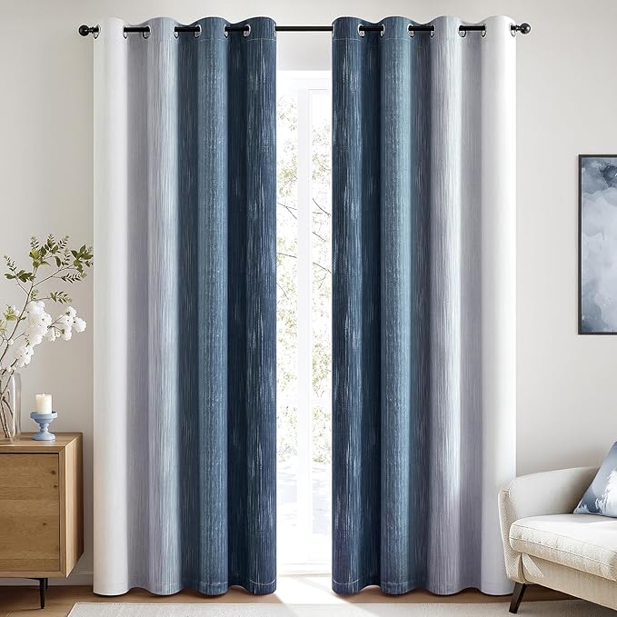 MIULEE Navy Blue and Greyish White Ombre Blackout Curtains 52Wx96L Set of 2 | Full Room Darkening,Thermal Insulated,96 Inch Long,Grommet Drapes for Bedroom/Living Room,Modern Window Treatments