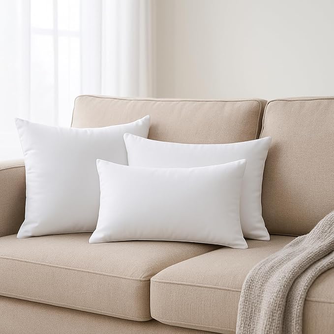 Calibrate Timing Hypoallergenic Lumbar Pillow Inserts 4 Pack, 12 × 20 Inches – Plush Polyester Throw Pillow Fillers for Sofas, Beds, and Office Use