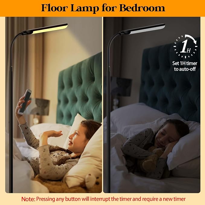 Aisutha LED Floor Lamp, 18W Super Bright Floor Lamp for Living Room, Adjustable Stepless Colors & Brightness Standing Lamp, Eye Caring Reading Light with Remote | Adjustable Stepless Colors & Brightness Standing Lamp, Eye Caring Reading Light with Remo...
