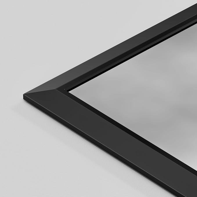Black Metal Framed Bathroom Wall Mirror, 48x30 Inch | Anti-rust, HD tempered glass, for bathroom vanity, bedroom, living room, horizontal or vertical mount