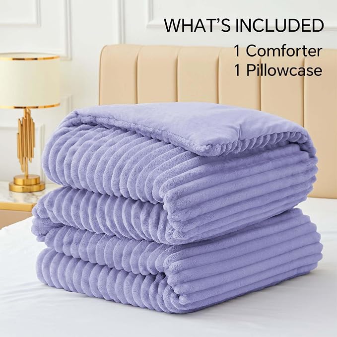BEDELITE Fleece Twin/Twin XL Comforter Set, Fluffy Bed Set, Lavender | Super Soft & Warm Bedding, Luxury Fuzzy Faux Fur Comforter for Winter, Heavy Plush Bedding, with 1 Pillowcase