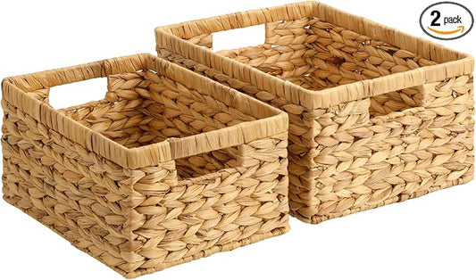 StorageWorks Wicker Storage Baskets for Shelves, Hyacinth Baskets, 2-Pack | Wicker Baskets for Organizing, Decorative Organizers with Handles, Wicker Baskets for Storage, Woven Baskets for Storage