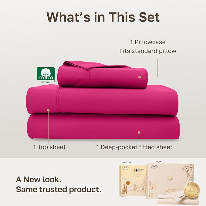 California Design Den 100% Cotton Sateen Twin Bed Sheets Set, 3 Pc,Hot Pink | 400 Thread Count Backed by Good Housekeeping Seal, All-Around Elastic, Durable, Easy Care, OEKO-TEX certified