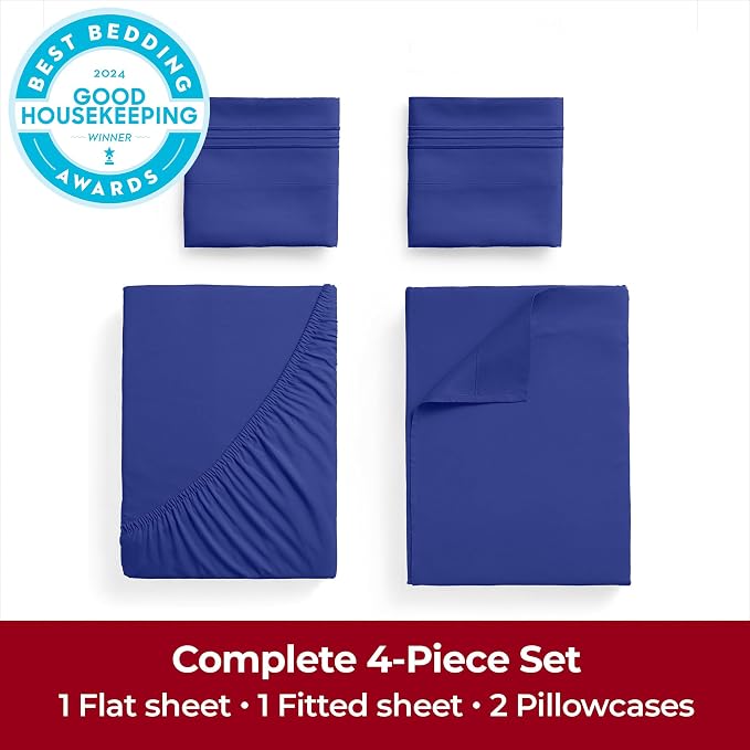 Mellanni Iconic 4-Piece, Ultra Soft Sheet Set (Queen, Royal Blue) | 10M+ Sleepers. Lab-tested: Sleeps Cool, Stays Bright, Strong, Smooth. Good Housekeeping Best Bedding, 7 yrs running.