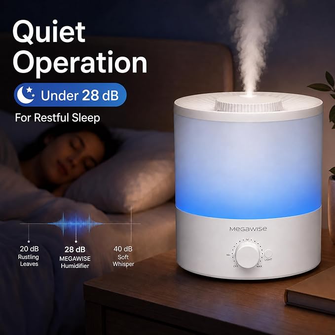 MegaWise Ultrasonic Cool Mist Humidifier SK7620-1.5L Capacity, Whisper-Quiet Operation, Adjustable Mist Output, Auto Shut-Off - Ideal for Home, Office, Baby Room, and Bedroom (Pack of 12)