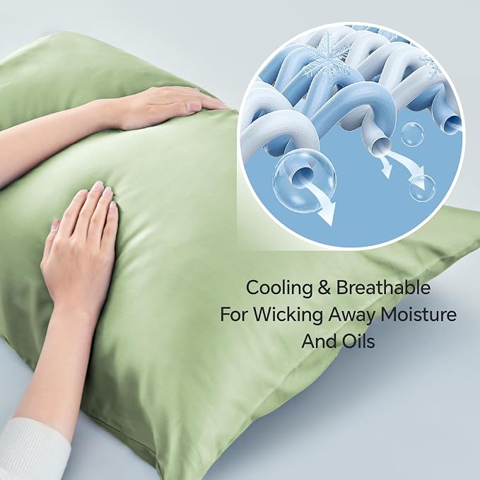 BEDELITE Cooling Pillow Cases Queen, Rayon Made from Bamboo, Sage Green | Cooling and Breathable Pillow Cover for Hot Sleepers & Night Sweats, Silky Soft Cozy, Envelope Closure, 20"x30", Set of 2