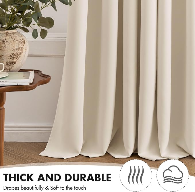 MIULEE Birch Blackout Bedroom Curtains Drapes 96 Inch Long 52"x96" | Grommet Top, Room Darkening Window Drapes, Privacy Protection, Thermal Insulated, Heat Blocking, Light Blocking