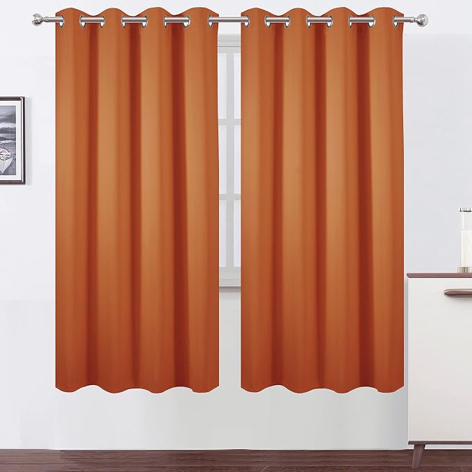 Orange Thermal Blackout Curtains/52 x 72 Inch/Set of 2 Panels Room Darkening Curtains for Bedroom