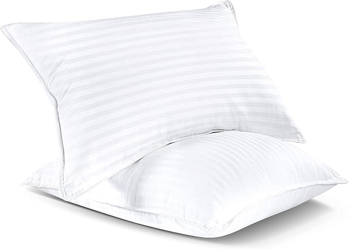 Utopia Bedding Hotel Bed Pillows for Sleeping, Pillows King Size Set of 2 | Down alternative pillows, cooling hotel quality, luxury comfort for back, side & stomach sleepers, Premium Stripes, White