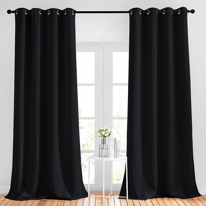 NICETOWN Patio Blackout Curtain Shades - Summer Home Decoration Thermal Insulated Grommet Blackout Draperies/Drapes for Kitchen (2 Panels, 52 inches x 95 inches,Black)