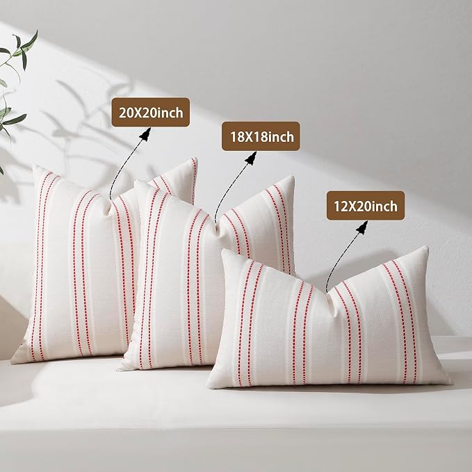 Hckot Christmas Throw Pillow Covers 12x20 Red Lumbar Pillow Covers | Striped Xmas Decorations Pillows Farmhouse Cushion Covers Winter Holiday Decor for Sofa Living Room (Red)