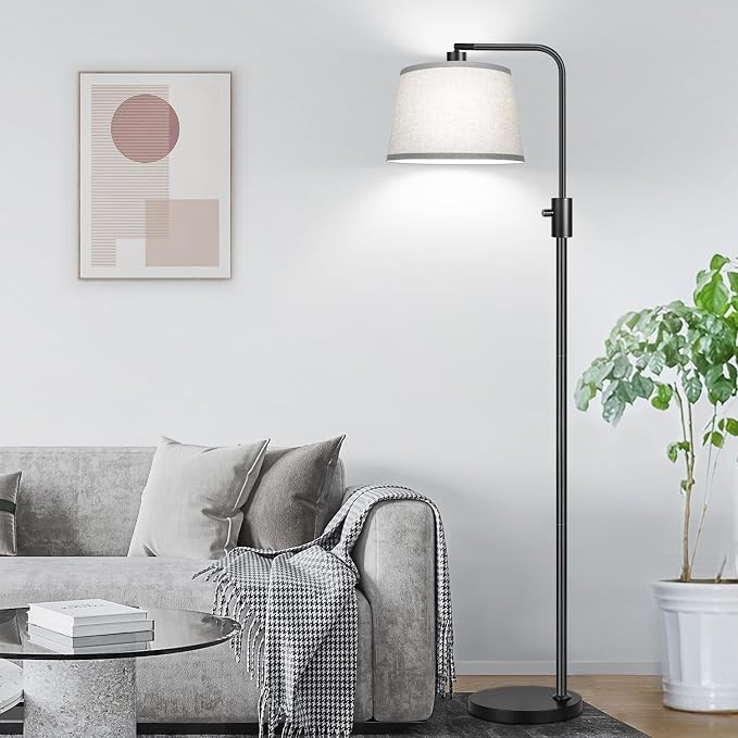 【Upgraded】 Dimmable Floor Lamp, 1000 Lumens LED Edison Bulb Included, Arc Floor Lamps for Living Room Modern Standing Lamp with Gray Shade, Tall Lamps for Living Room Bedroom Office Dining Room