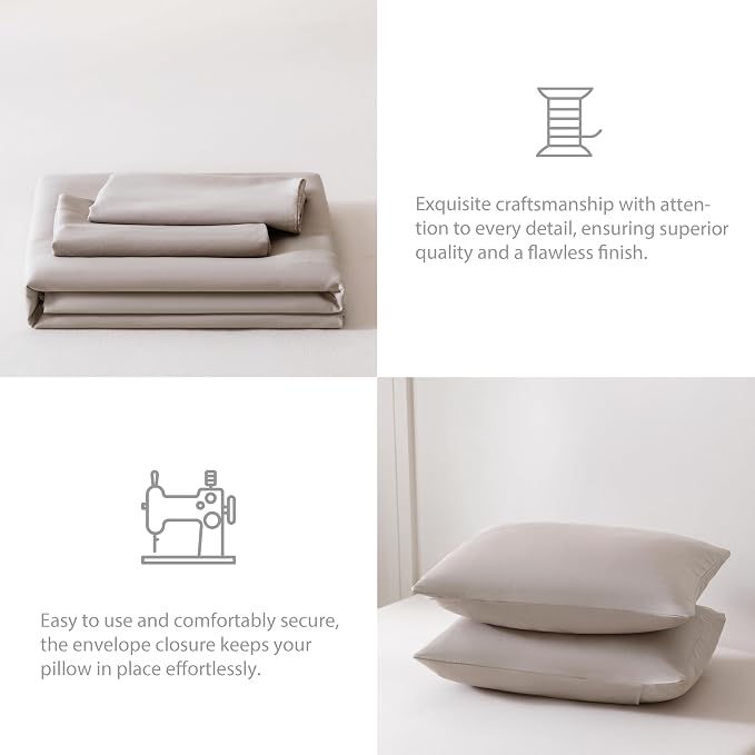 HeimenAogo Egyptian Cotton Duvet Cover Twin Size Ultra Soft and Breathable Bedding Set with Zipper Closure Long Staple Pre-Washed Cotton Duvet Cover Oatmeal Gray 2Pcs (68"×90")