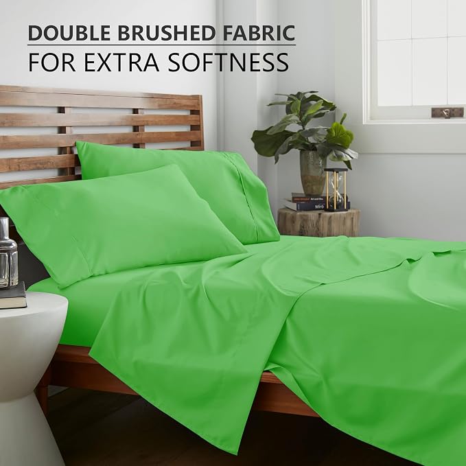 American Home Collection Twin XL Sheet Set - Ultra-Soft Microfiber 15-Inch Deep Pocket - College Dorm Bed Sheets, Wrinkle Free (Lime Green)