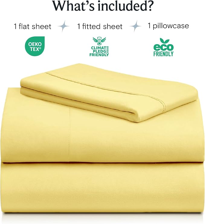 LuxClub Twin XL Sheets Set, Cooling & Soft Deep Pocket Bed Sheets, 3PC | LuxClub Silky Fitted Sheet & Pillowcase Sets, Breathable Hotel Luxury Bedding for Mattress Wrinkle Free, Lemon