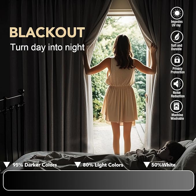 H.VERSAILTEX Blackout Curtains Thermal Insulated Window Treatment Panels Room Darkening Blackout Drapes for Living Room Back Tab/Rod Pocket Bedroom Draperies (2 Panels, Natural, 52 x 63 Inch)