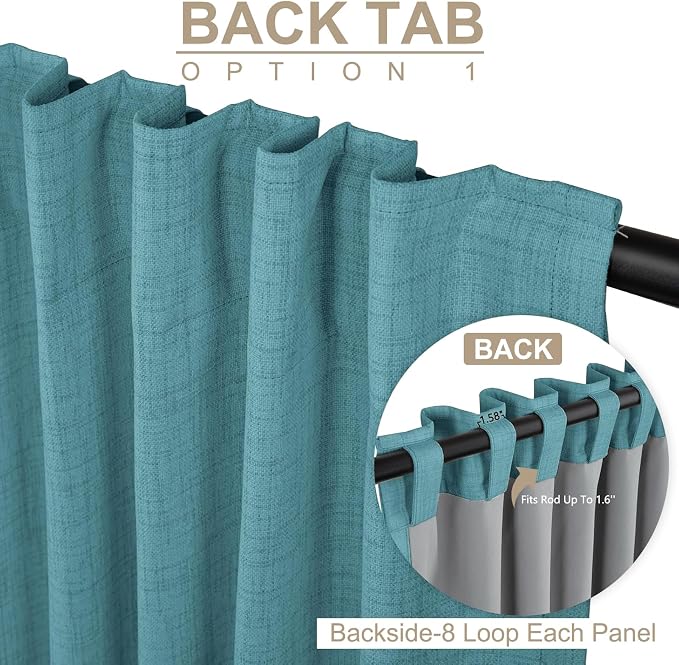 Faux Linen Total Blackout Curtains for Bedroom 96 Inches Long, Dark Cyan | 100% Blackout Shield, Back Tab/Rod Pocket Living Room Drapes, Thermal Insulated Blackout Curtains 2 Panels Set, 50"W x 96"L