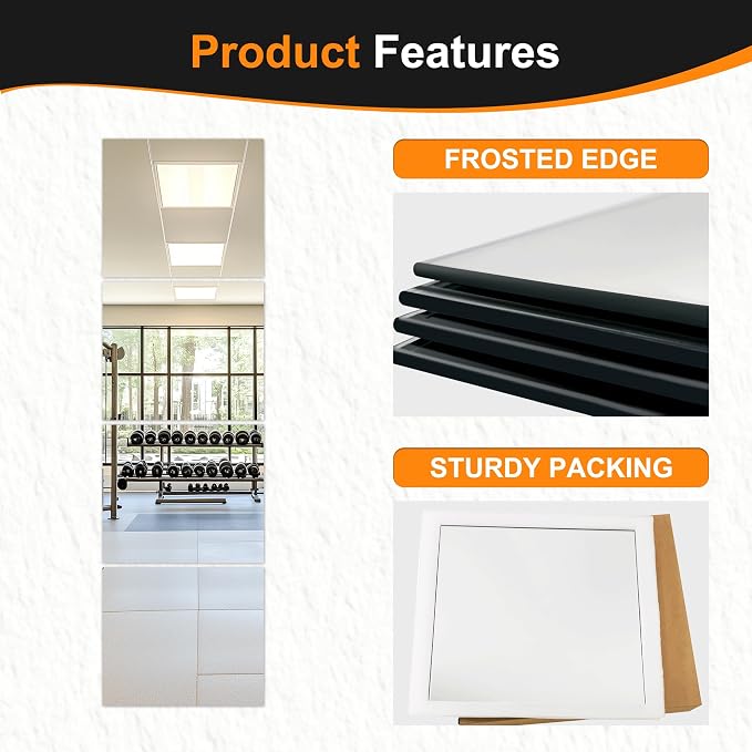 Glass Full Length Wall Mirror Tiles, 14'' x 12'' 4PCS | Frameless, Body Tiles for Bedroom, Mounted Home Gym, Door