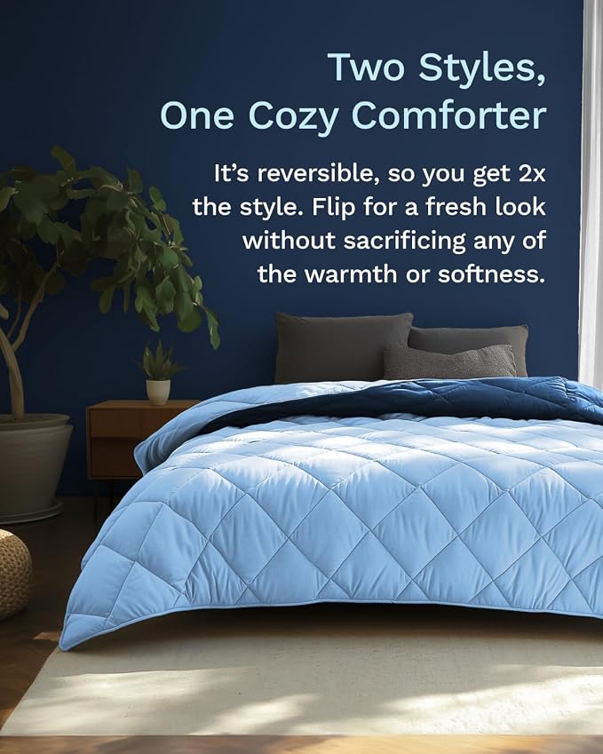 ViscoSoft King Reversible Comforter - Duvet Insert - Light/Dark Blue | All Season Cooling Lightweight Reversible Quilted Blanket - OEKO-TEX Certified - Down Alternative - Cloud-Soft