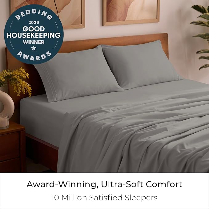 Mellanni Iconic 4-Piece, Ultra Soft Sheet Set (Queen, Taupe) | 10M+ Sleepers. Lab-tested: Sleeps Cool, Stays Bright, Strong, Smooth. Good Housekeeping Best Bedding, 7 yrs running.